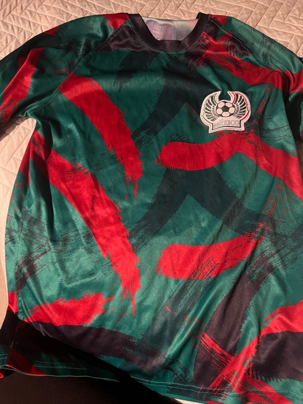 Mexico Soccer Jersey with Red & Green Brushstroke Design